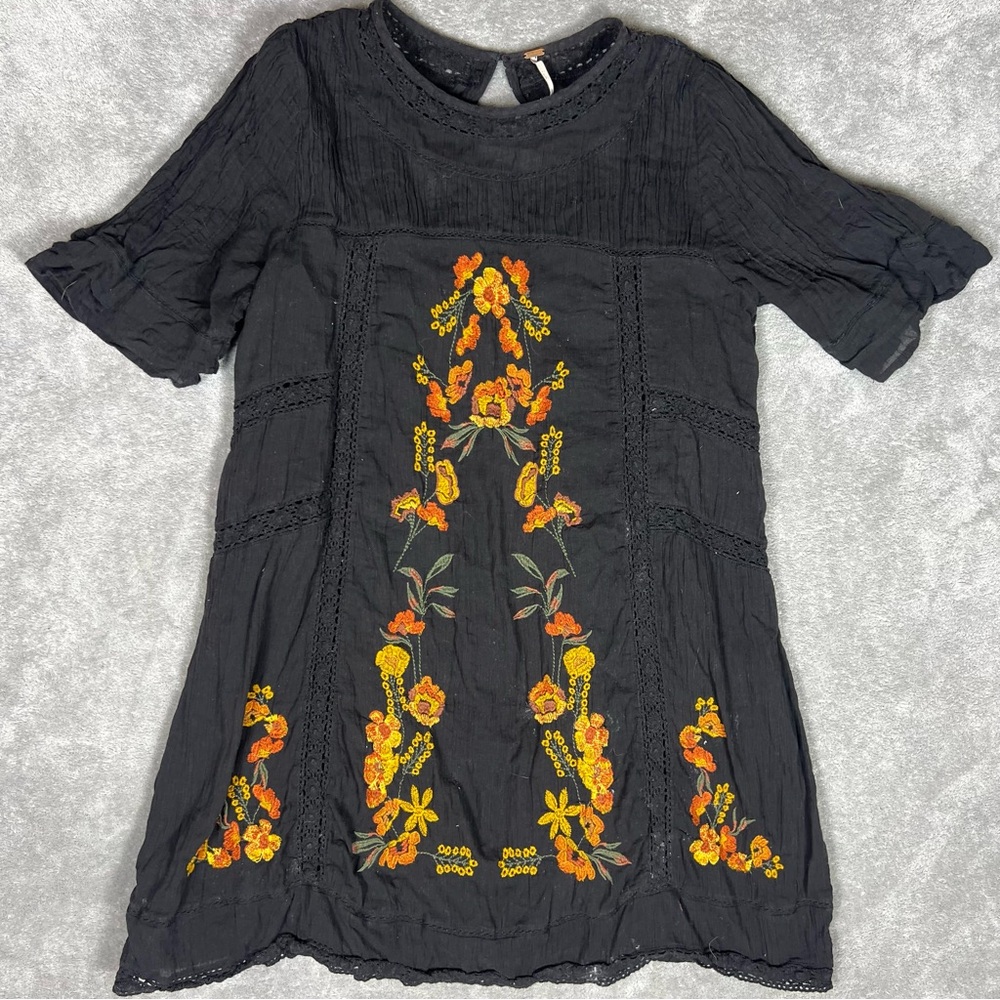 Free People Dress Womens Medium Black Perfectly Victorian Boho Whimsical Girly - Picture 4 of 10